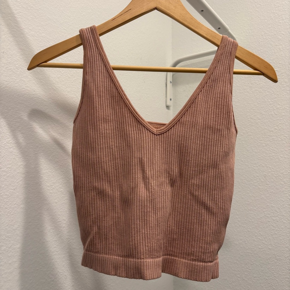 Free People Pink Ribbed Cropped Tank Top